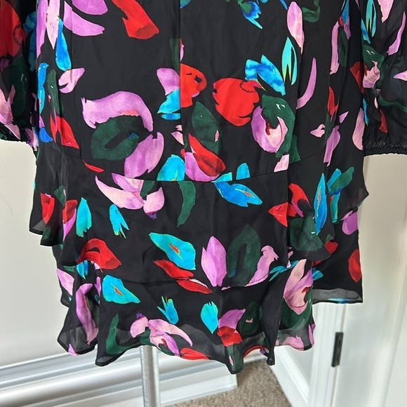 PARKER JEWELED Silk Floral Faux Wrap Dress Long Sleeve V Neck Black Sz S NEW - Picture 8 of 11